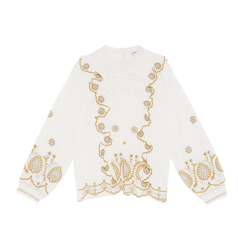 Zara Cream Blouse with Gold Details